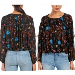 Free People Shirts Womens Small Black Floral Wildflower Honey Long Sleeve Ruffle